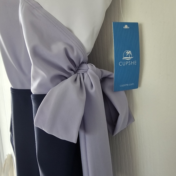 NWT Cupshe Color Block One Piece Swimsuit | Size Small | Lavender Navy White - Picture 7 of 9